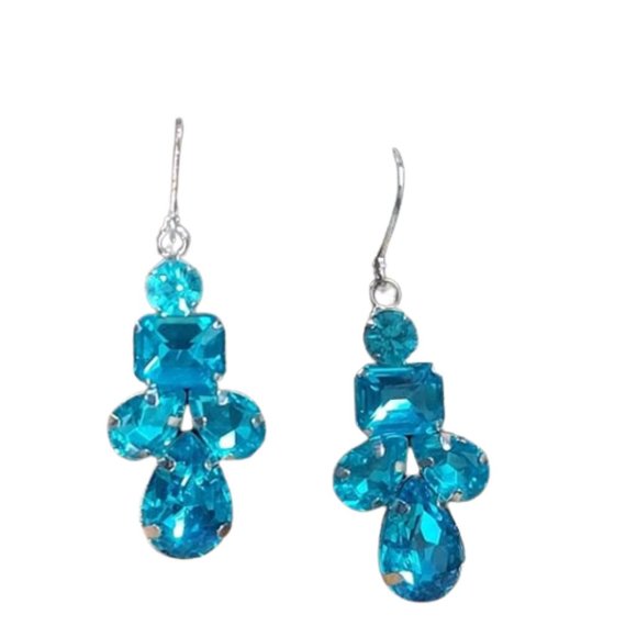 New‎ E897 2" Blue Geoshaped Crystal Drop Earrings. Women's Fashion Jewelry - Picture 2 of 16